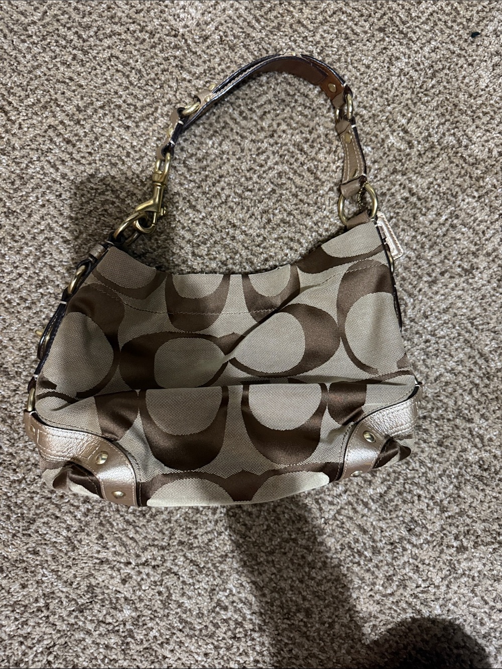 Coach Carly Signature Canvas Hobo Bag in Brown/Khaki/ Gold